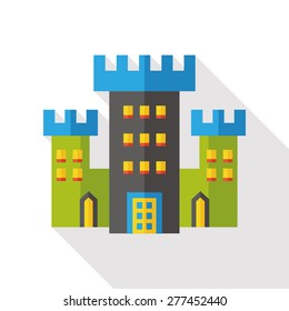 Building castle flat icon with long shadow