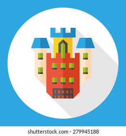 Building castle flat icon with long shadow