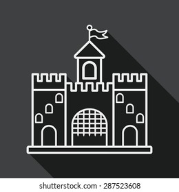 Building castle flat icon with long shadow, line icon