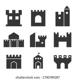 Building of castle and fort icons an empire cartoon kingdom.