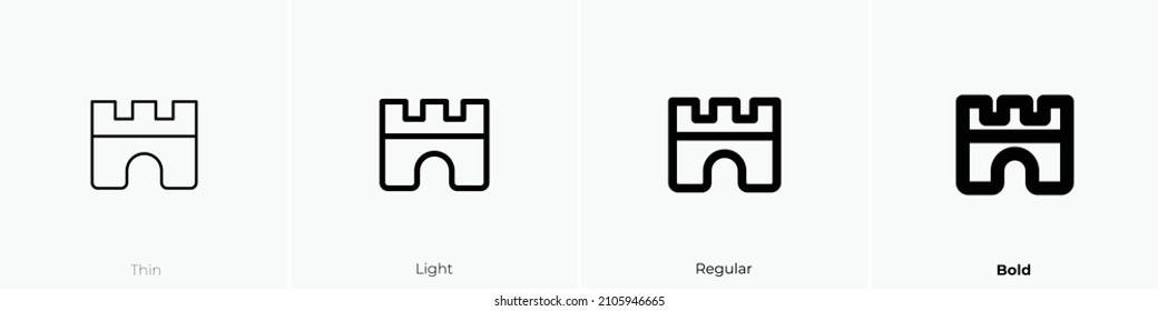 building castle icon. Thin, Light Regular And Bold style design isolated on white background