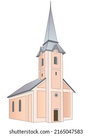 The building of the catholic church or city hall - vector full color picture with a vintage building with a tower. Temple or other building
