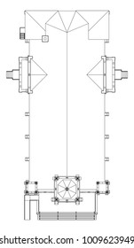 The building of the Catholic church, views from different sides. Three-dimensional illustration on a white background.