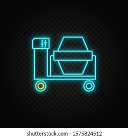 building cement, cement mixer. Blue and yellow neon vector icon.