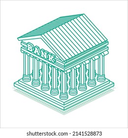 Building of Central Bank or Commercial Bank Isolated on White. Vector Illustration. Isometric City Detail. Classical Office of Financial Organization.