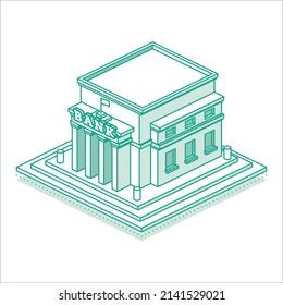 Building of Central Bank or Commercial Bank Isolated on White. Vector Illustration. Isometric City Detail. Classical Office of Financial Organization.