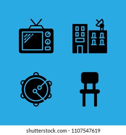 building, chair, television and tambourine icons vector in sample icon set for web and graphic design