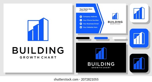 Gráfico de crecimiento de gráfico de construcción Diseño de logotipo de inversión de apartamento con plantilla de tarjeta de visita