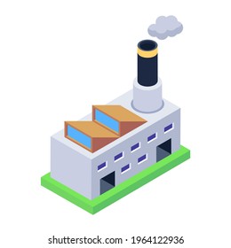 Building with chimney depicting manufactory icon in isometric style