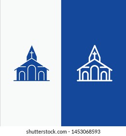 Building, Christmas, Church, Spring Line and Glyph Solid icon Blue banner Line and Glyph Solid icon Blue banner