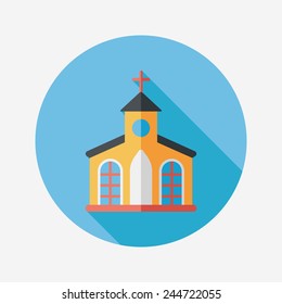 Building church flat icon with long shadow,eps10