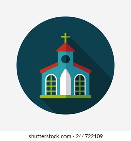Building church flat icon with long shadow,eps10