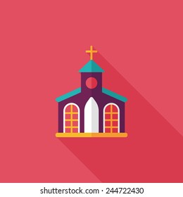 Building church flat icon with long shadow,eps10
