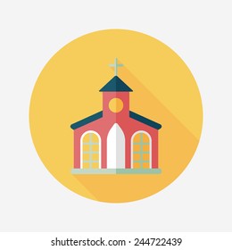 Building church flat icon with long shadow,eps10