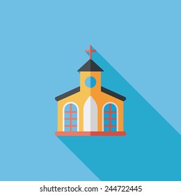 Building church flat icon with long shadow,eps10