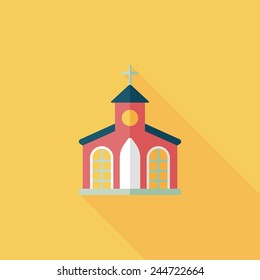 Building church flat icon with long shadow,eps10