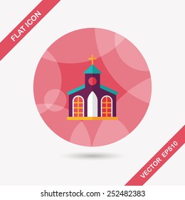 Building church flat icon with long shadow,eps10