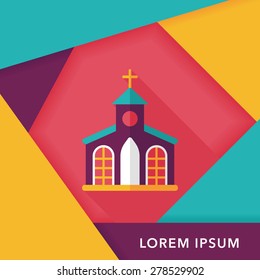 Building church flat icon with long shadow,eps10