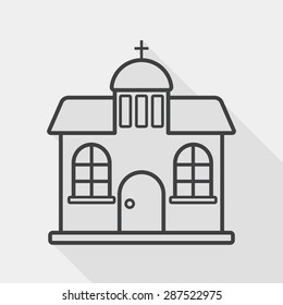 Building church flat icon with long shadow, line icon