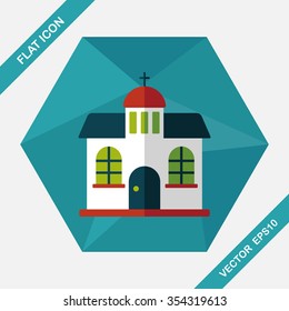 Building church flat icon with long shadow,eps10