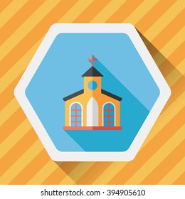 Building church flat icon with long shadow,eps10