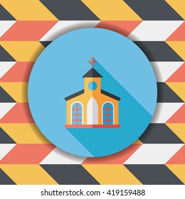 Building church flat icon with long shadow,eps10