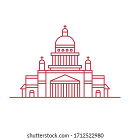 building church icon vector set red thin line orthodox isaak cathedral russia petersburg landmark attractions building religion column pillar chapel travel guide tour tourism builder constructor map