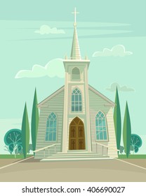 Building Church. Vector Flat Cartoon Illustration