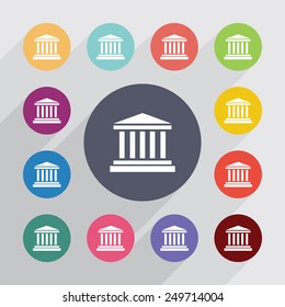 building circle, flat icons set. Round colorful buttons 