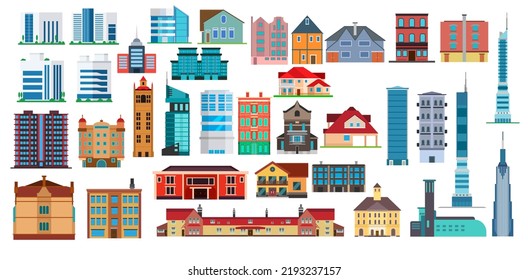 Building city architecture icon and apartment residential house for town vector illustration.Skyscraper symbol and urban office construction set. Real estate exterior sing for downtown and district