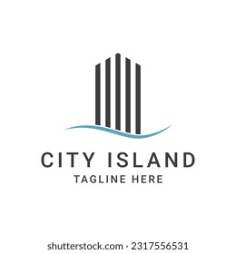 Building city beach island construction real estate logo design modern and minimalist