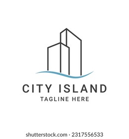 Building city beach island construction real estate logo design modern and minimalist