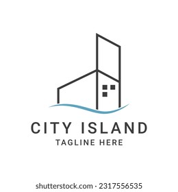 Building city beach island construction real estate logo design modern and minimalist