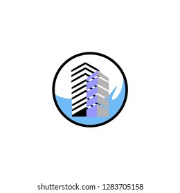 building of city in the circle logo design vector