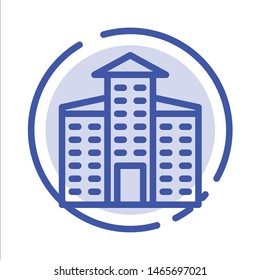 Building, City, Construction Blue Dotted Line Line Icon. Vector Icon Template background