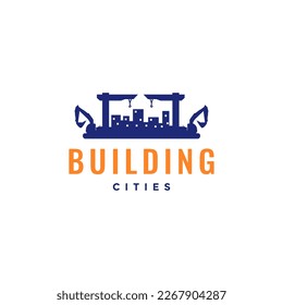 grúa de construcción de la ciudad de construcción excavadora diseño de logotipo mínimo ilustración de icono vectorial