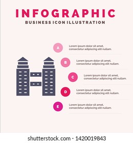 Building, City, Construction Solid Icon Infographics 5 Steps Presentation Background