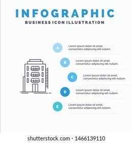 Building, City, Dormitory, Hostel, Hotel Line Icon With 5 Steps Presentation Infographics Background. Vector Icon Template Background