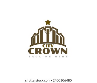 building city factory crown premium logo icon symbol design template illustration inspiration