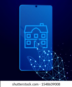 building, city, house vector icon. Polygon style touch phone vector