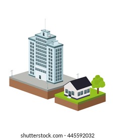 Building of City. Isometric design. Vector graphic