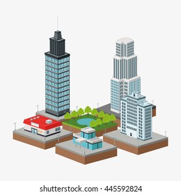 Building of City. Isometric design. Vector graphic