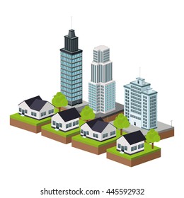 Building of City. Isometric design. Vector graphic