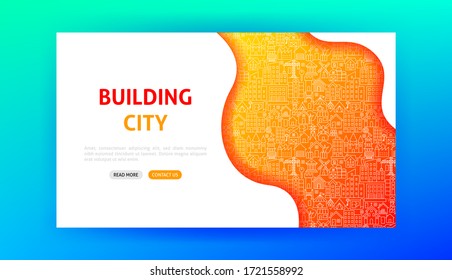 Página de Aterrizaje de Ciudad de Construcción. Ilustración vectorial del diseño de esquema.