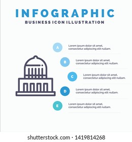 Building, City, Landmark, Usa Line icon with 5 steps presentation infographics Background