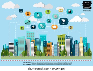 Building in the city -  modern design Idea and Concept  Vector illustration Business  Infographic template with tree, lamp,icon.