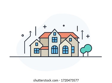 Building, city, navigation. linear illustration Icons infographics. Landing page site print poster. Eps vector