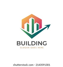 Building City Real Estate Logo Element, Realty Property Investment Logo Design With Check Icon For Hotel, Business Invest
