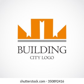Building of city ribbon abstract vector and logo design or template real estate office business icon of company identity symbol concept