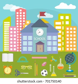 The building of the city school and accessories for study